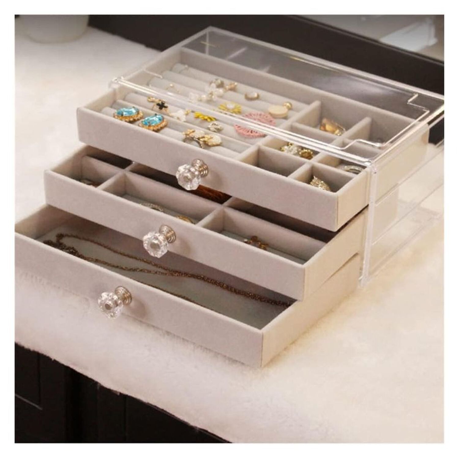 Joyero Organizador Acr&iacute;lico 3 Niveles Caja De Joyas Terciopelo image number 2.0