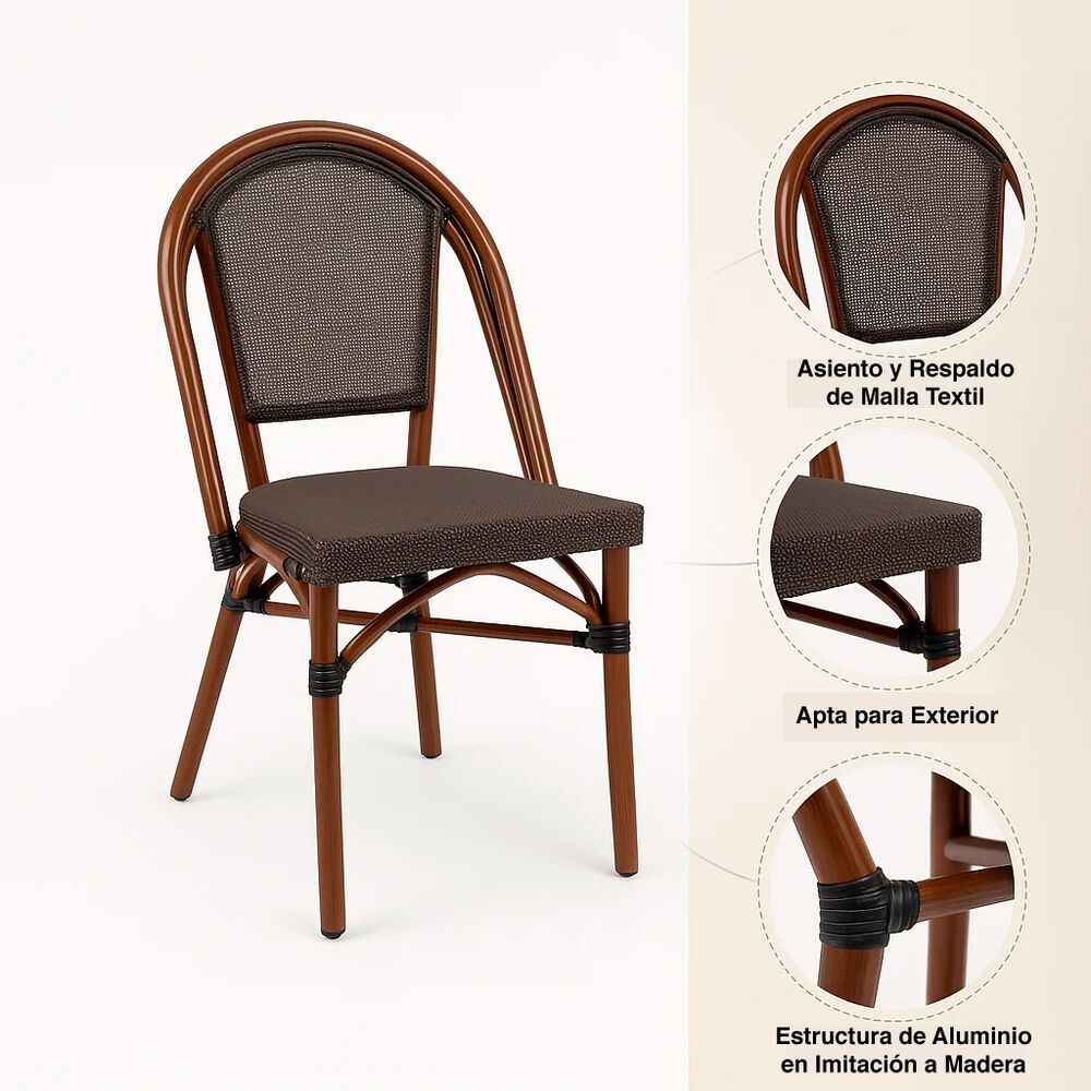 Pack De 4 Sillas Bistro Parisina Textileno - Caf&eacute; Oscuro image number 4.0