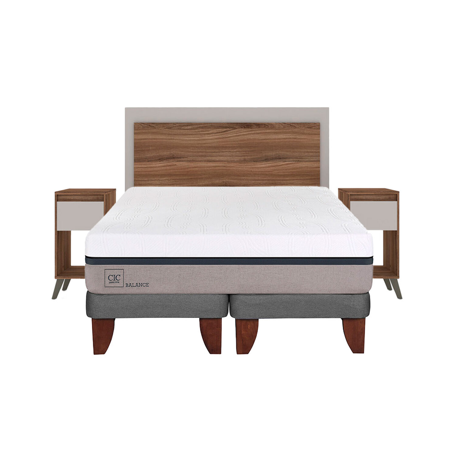 Cama Europea Cic Balance / 2 Plazas / Base Dividida + Set De Maderas Milan image number 0.0