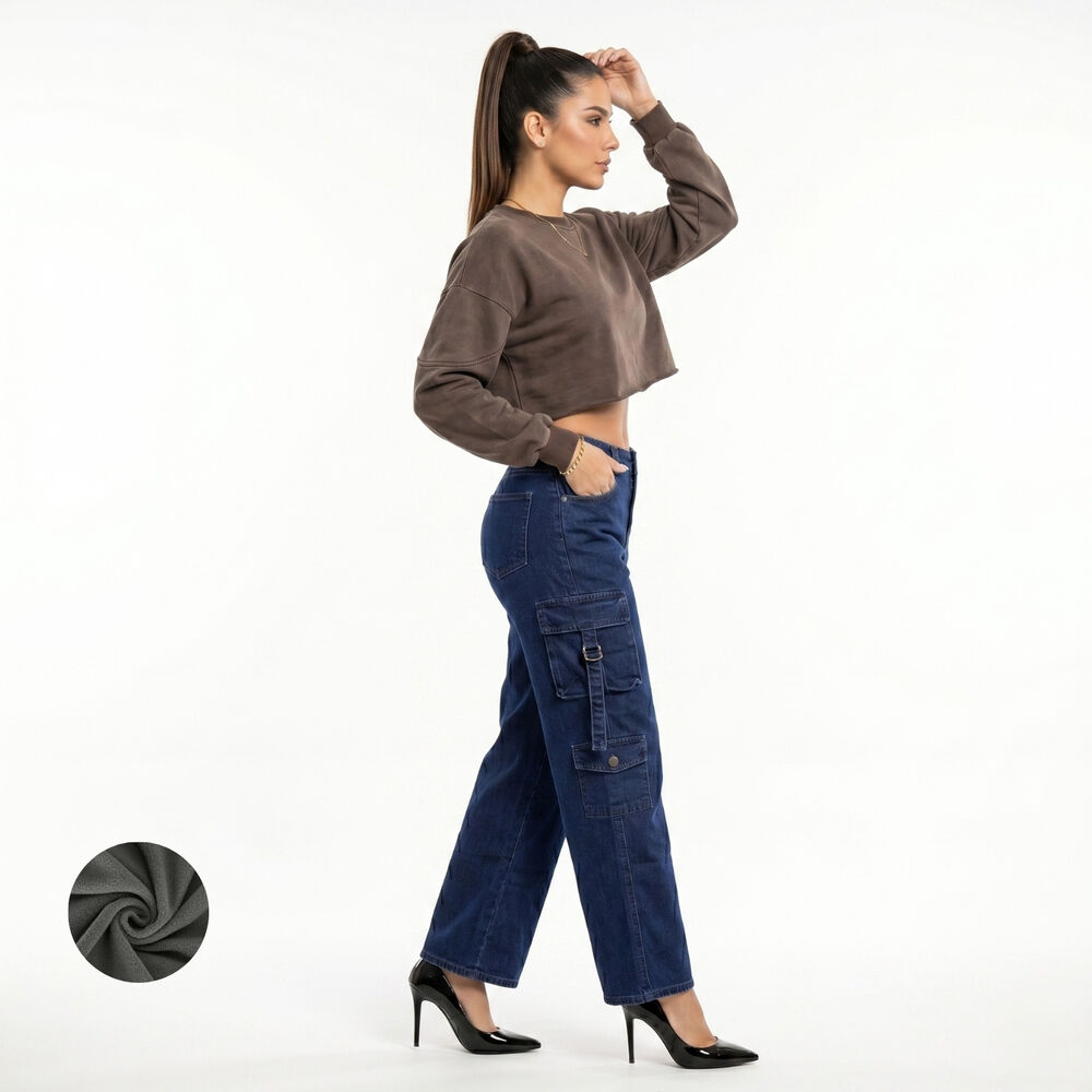 Pantalon Jeans Cargo Forro Polar Mujer image number 1.0