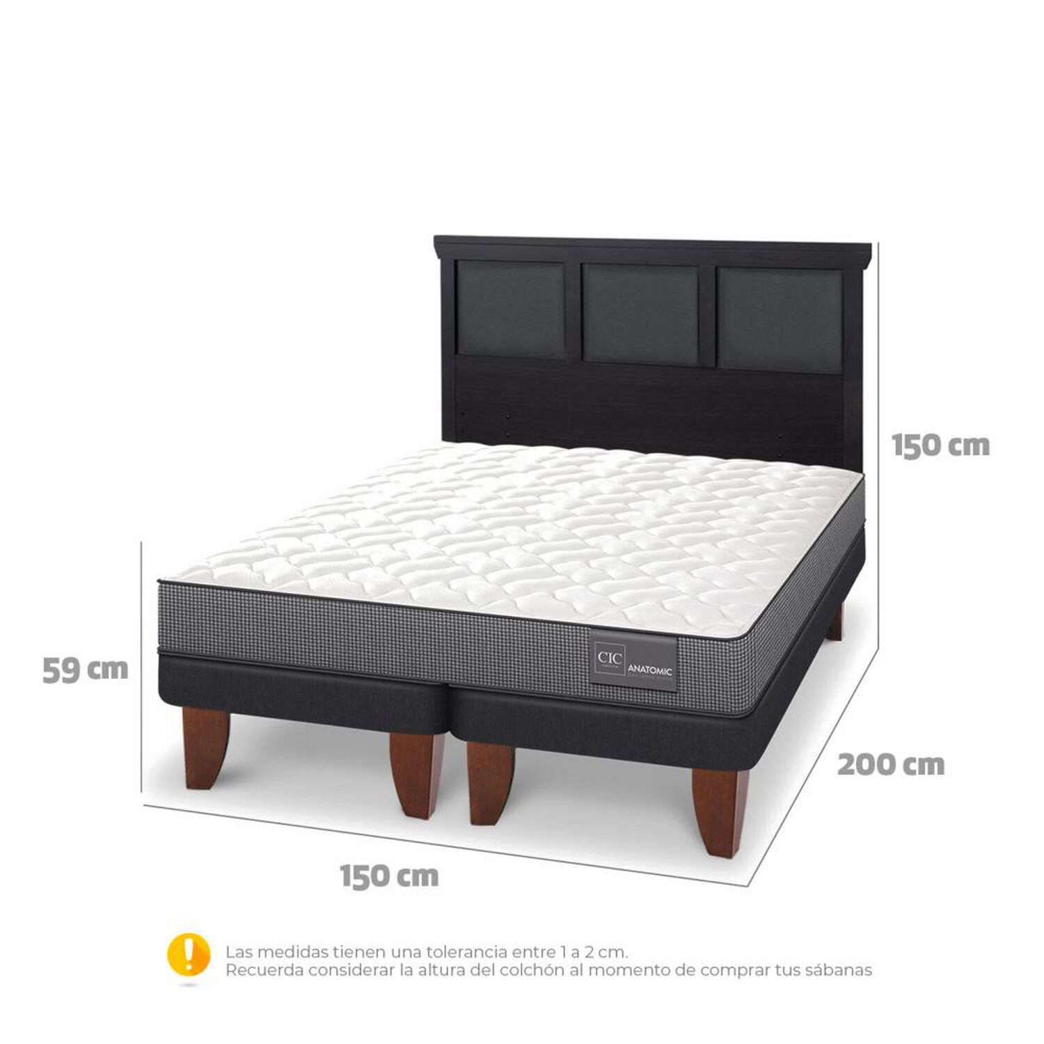 Cama Europea Cic Anatomic / 2 Plazas / Base Dividida + Respaldo image number 4.0