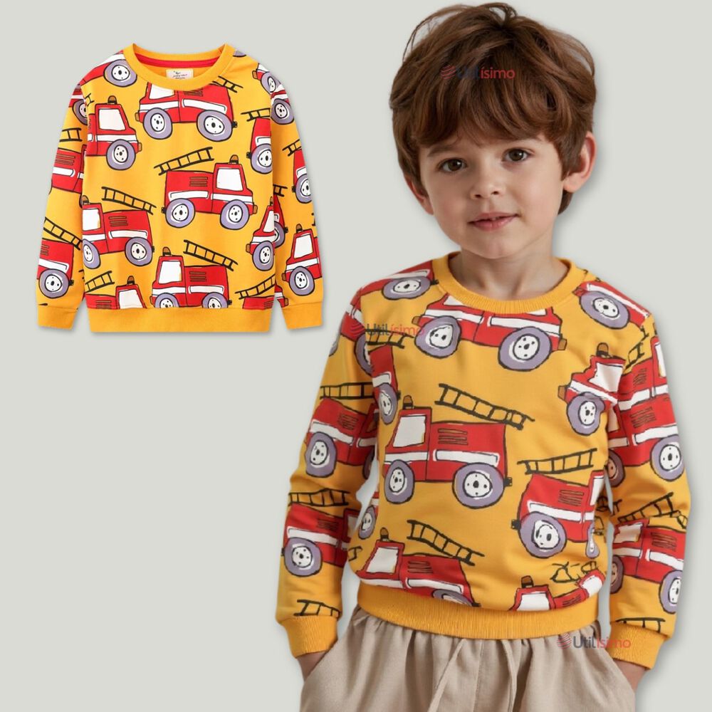 Poler&oacute;n Ni&ntilde;o Manga Larga 100% Algod&oacute;n Amarillo Bomberos image number 0.0