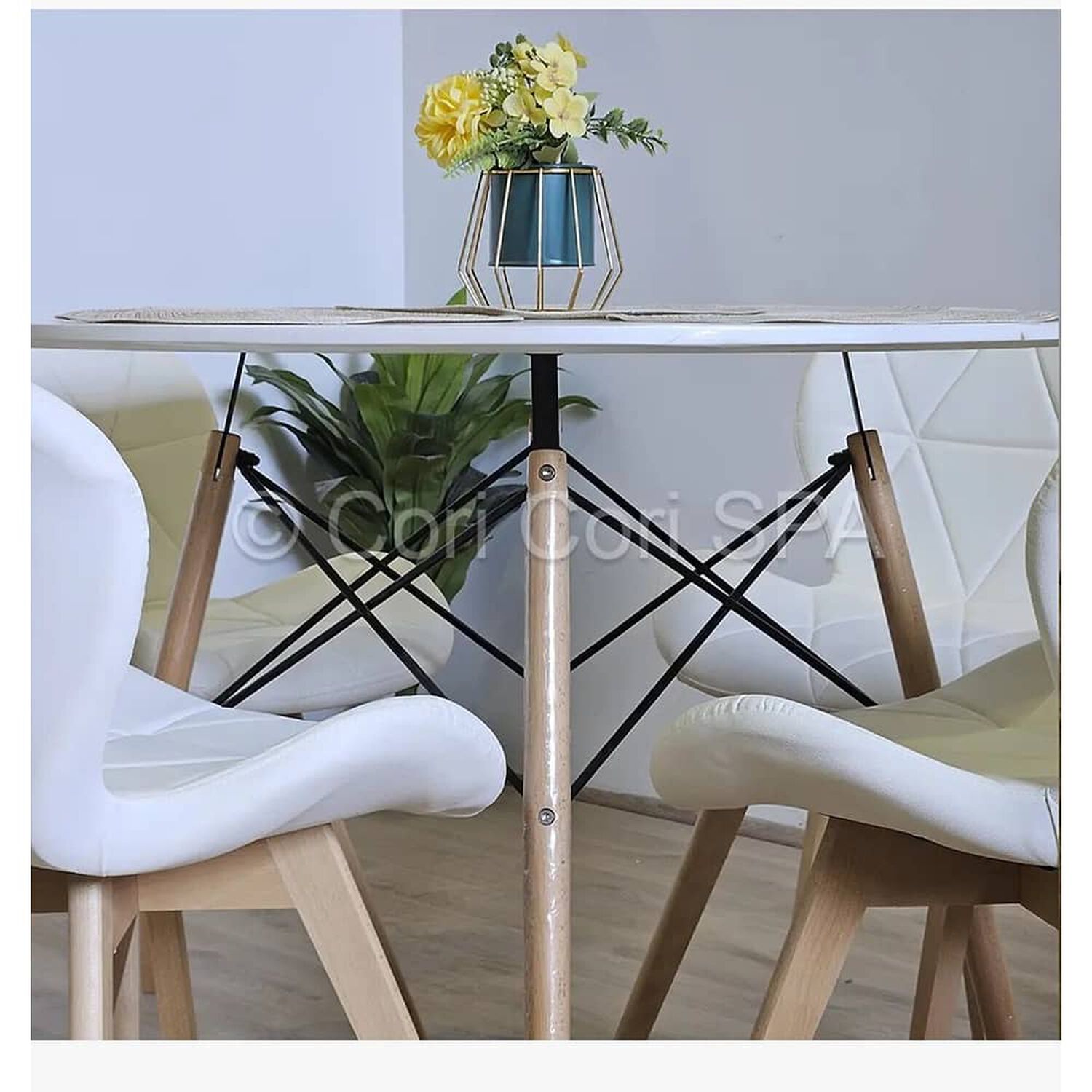Comedor Mesa Eames Blanca 100cm + 4 Sillas Mariposas Wood Blanco image number 1.0