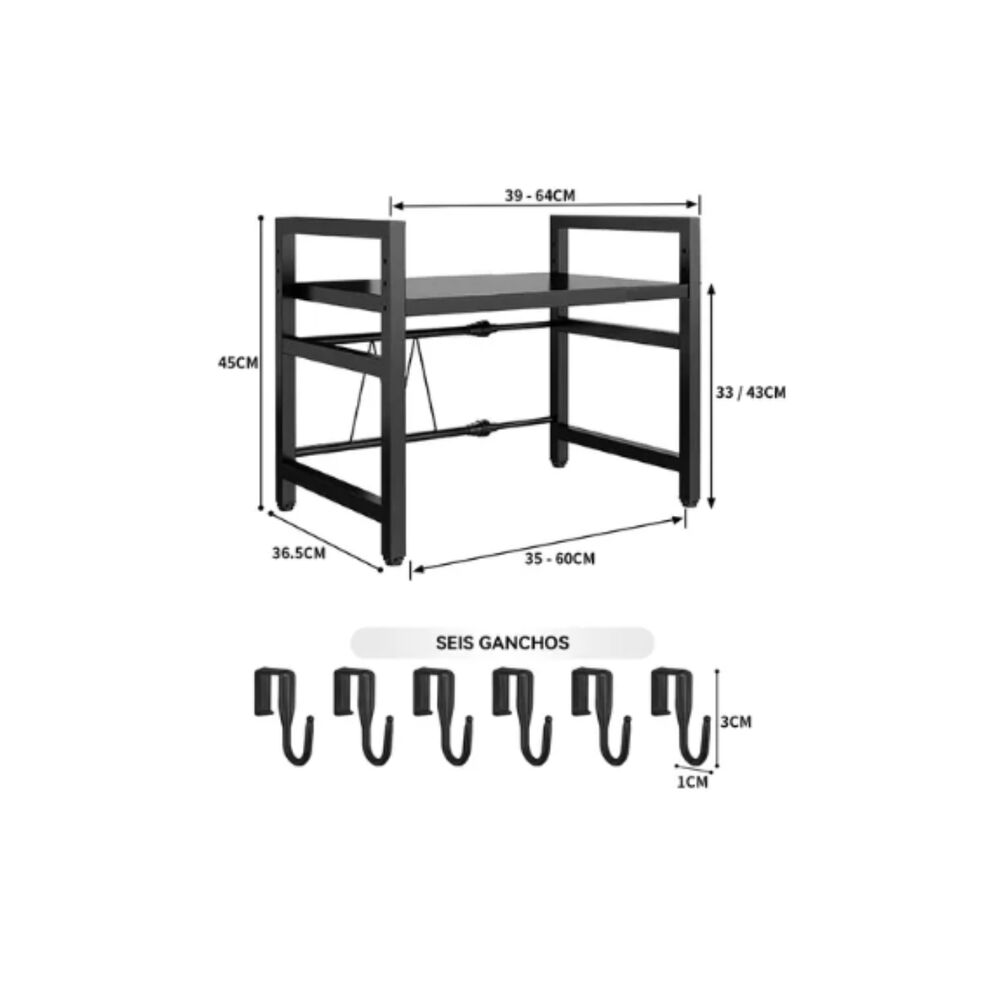 Estante Repisa Rack Extensible Microondas Cocina Ganchos image number 3.0