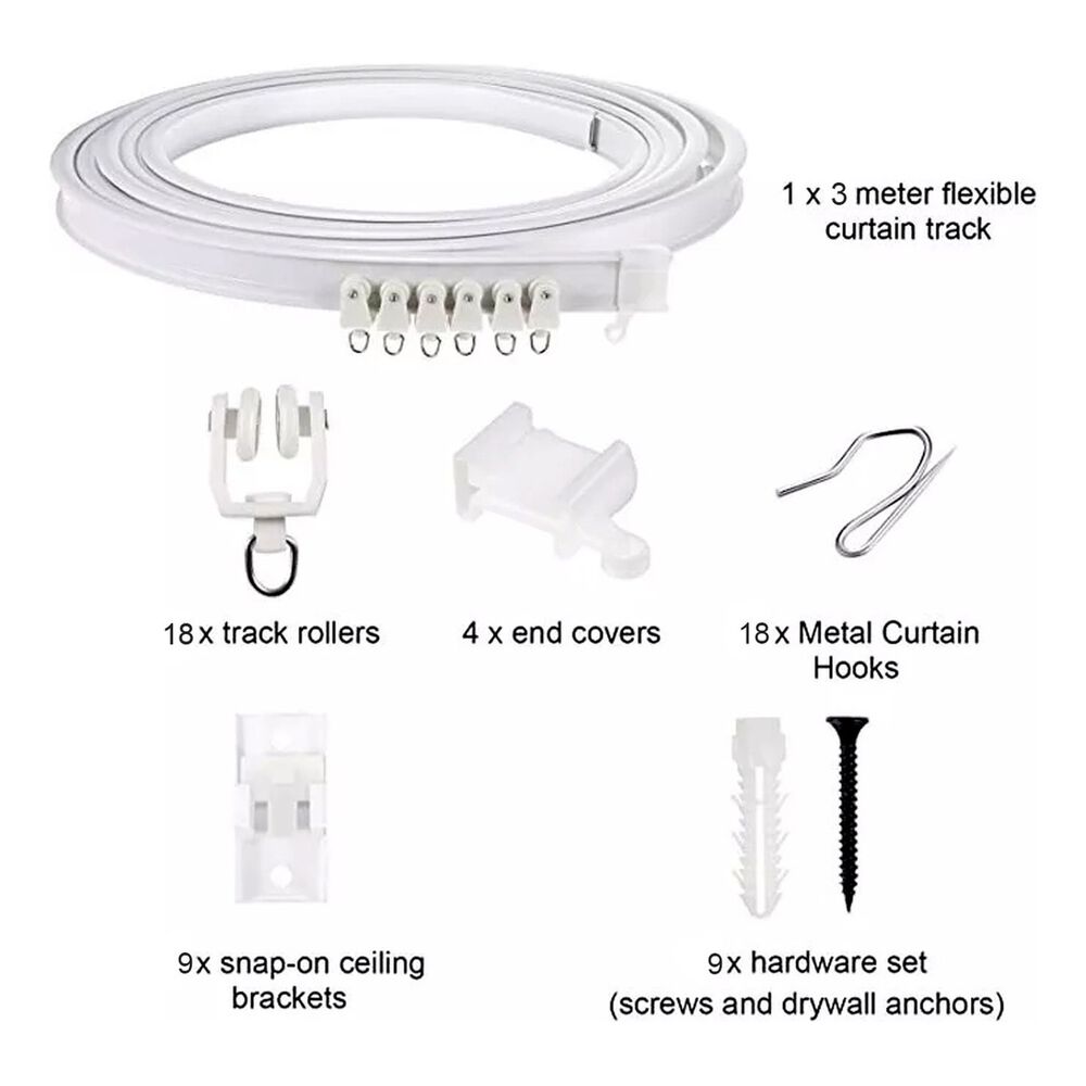 Riel Cortina Techo Flexible 1x3m 18 Poleas Soportes image number 1.0