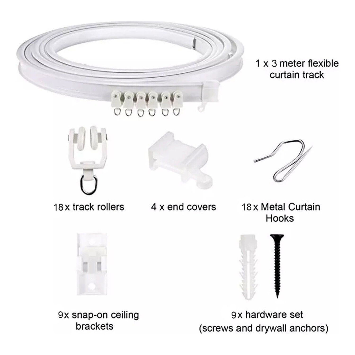 Riel Cortina Techo Flexible 1x3m 18 Poleas Soportes image number 1.0