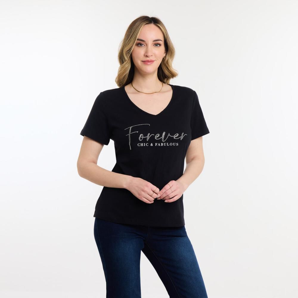 Polersa Lisa Texto Delantero Manga Corta Cuello V Mujer Geeps image number 2.0