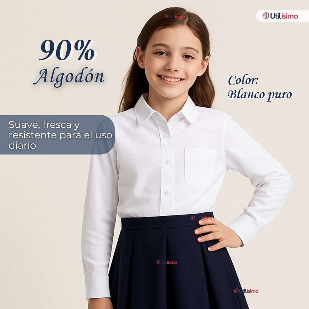 Pack 3 Blusas Escolares Camisa Blanca Manga Larga Colegio Para Ni&ntilde;as Y Juvenil image number 1.0