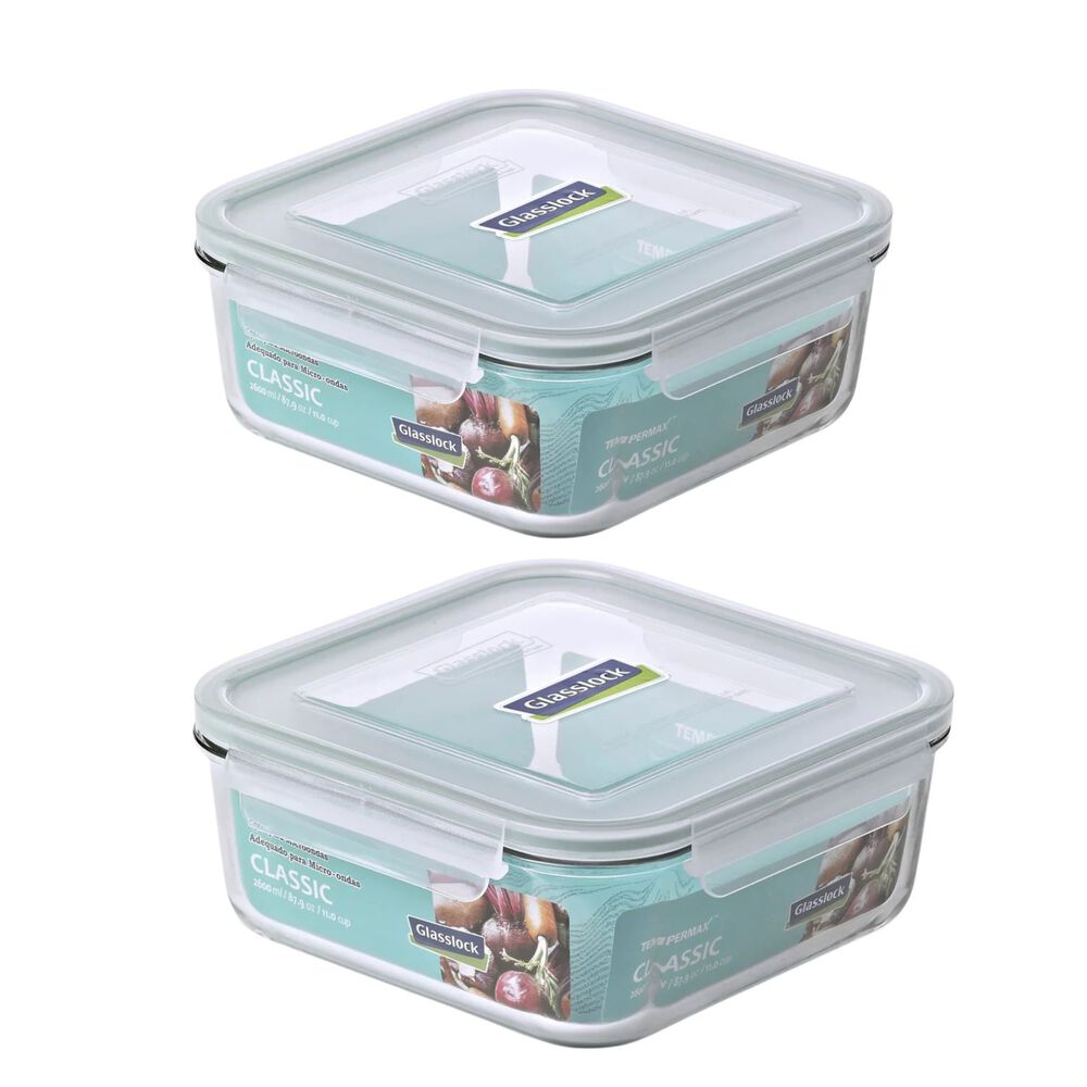 Pack 2 Contenedores Vidrio Hermetico Cuad 2600ml Glasslock image number 0.0