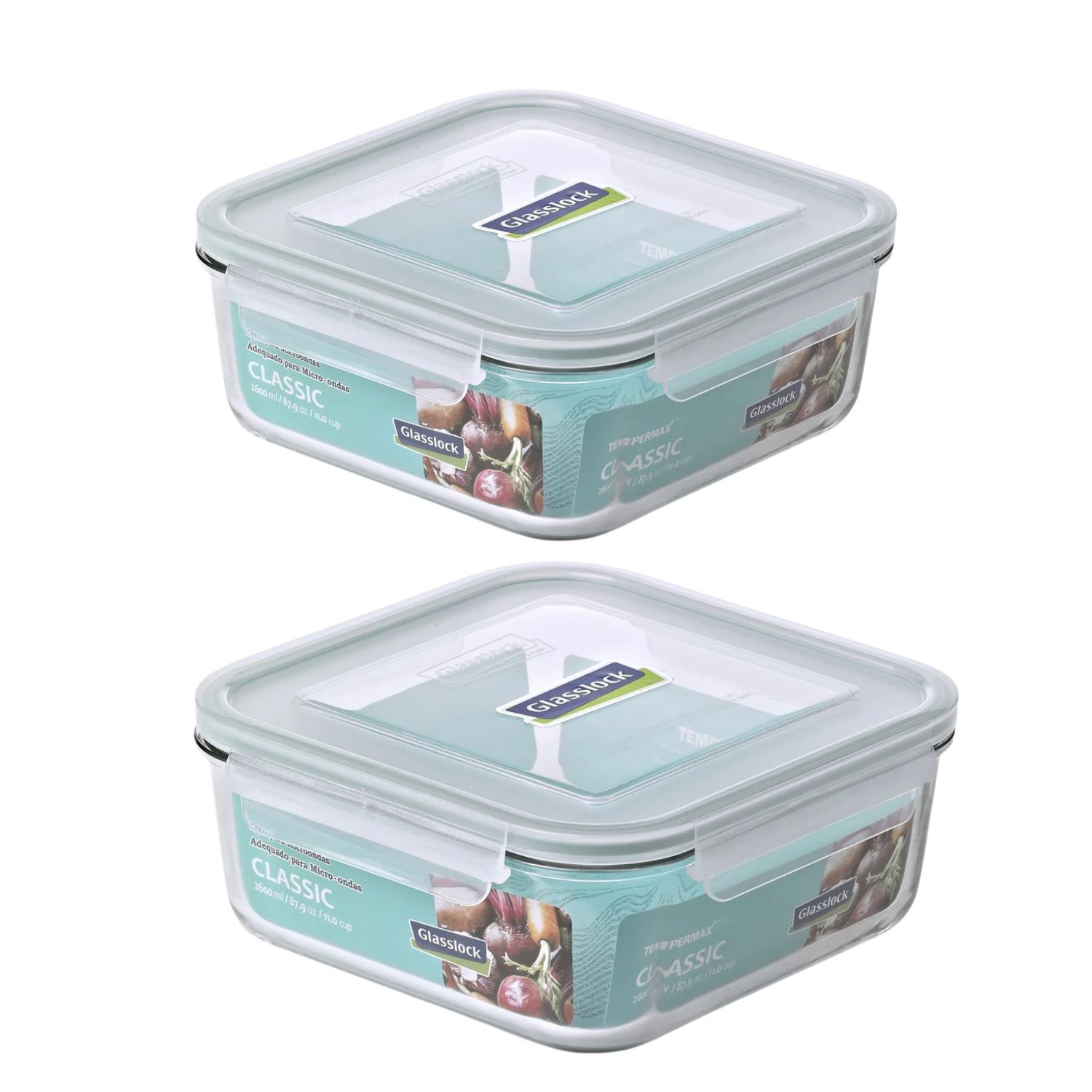 Pack 2 Contenedores Vidrio Hermetico Cuad 2600ml Glasslock image number 0.0
