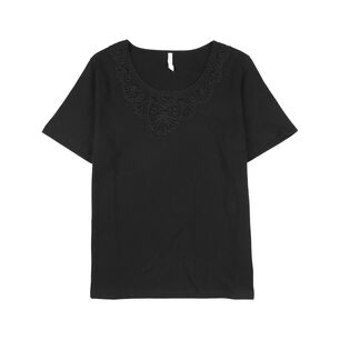 Polera Aplicación Macrane Manga Corta Cuello Redondo Mujer Geeps