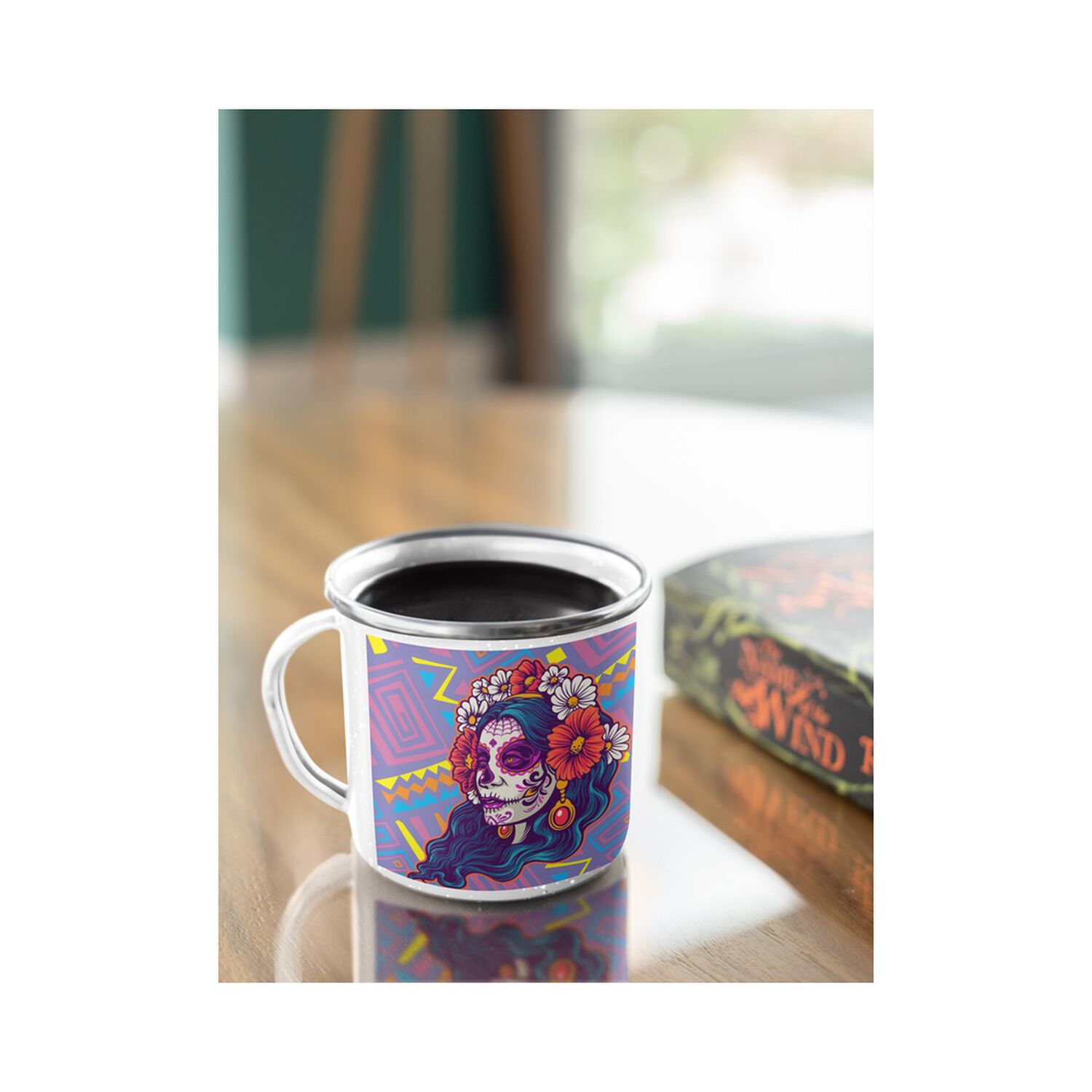 Taza Enlozada Catrina Mujer Floreada Esqueleto image number 3.0