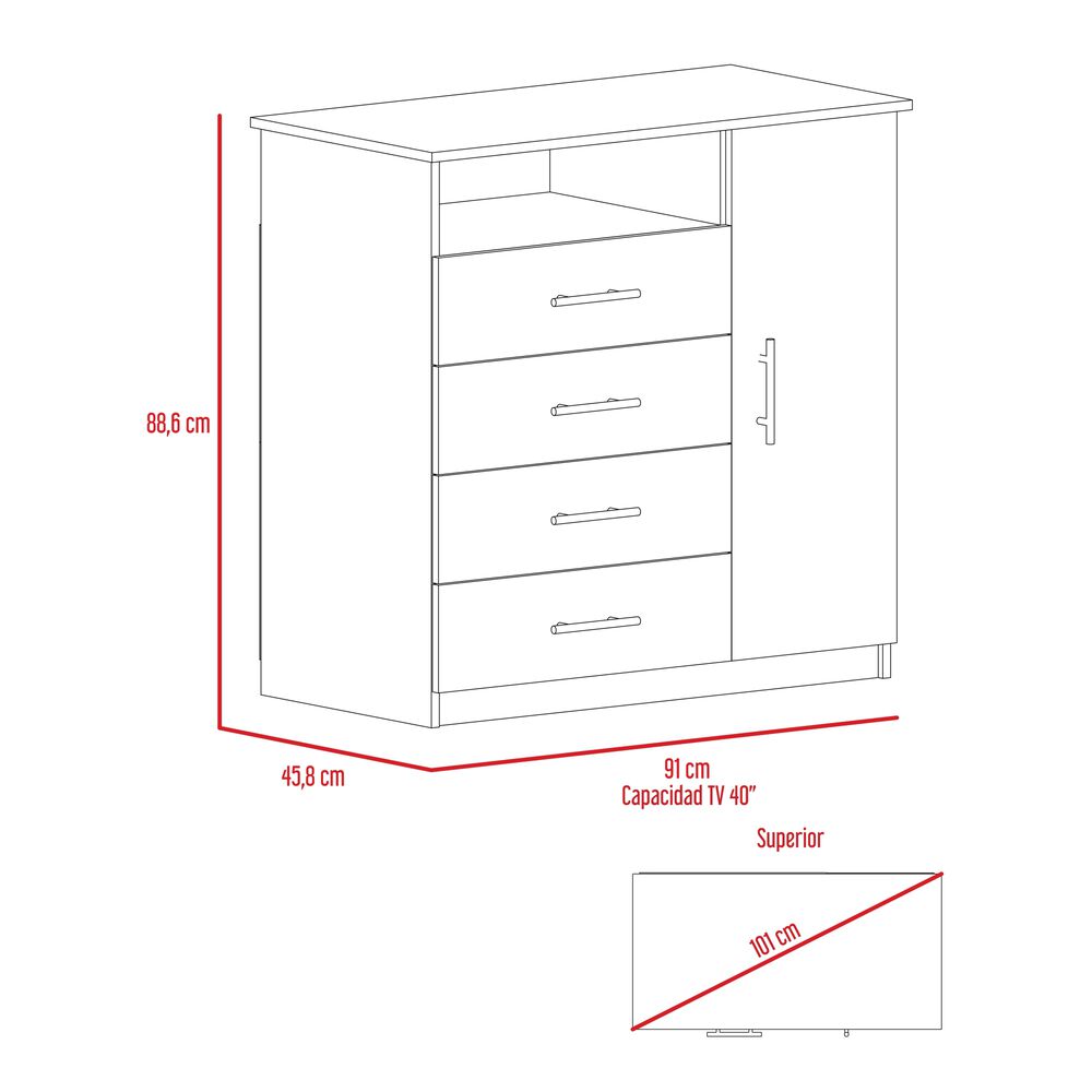 Comoda 4 Cajones 1 Puerta Fm-018g - Gris Claro image number 7.0
