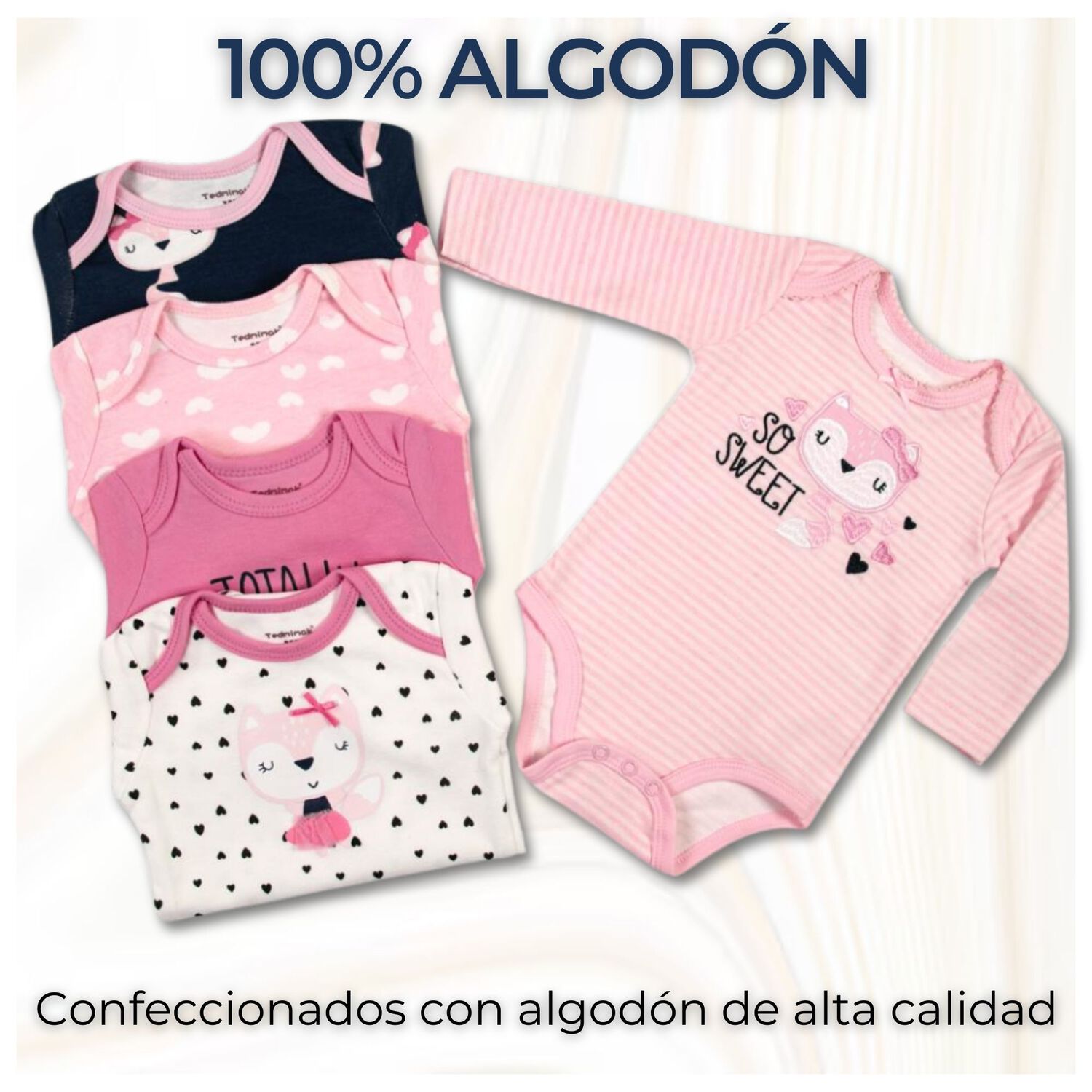 Pack 5 Bodys Ni&ntilde;a Manga Larga Tedmimak 100% Algod&oacute;n Sweet Rose image number 1.0