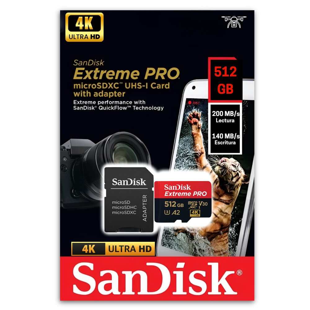 Memoria Micro Sd Sandisk 512gb Extreme Pro Black 200mbps 4k image number 0.0