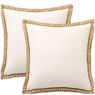 Pack De 02 Fundas De Cojin Con Detalles En Yute 45x45 Cm M01