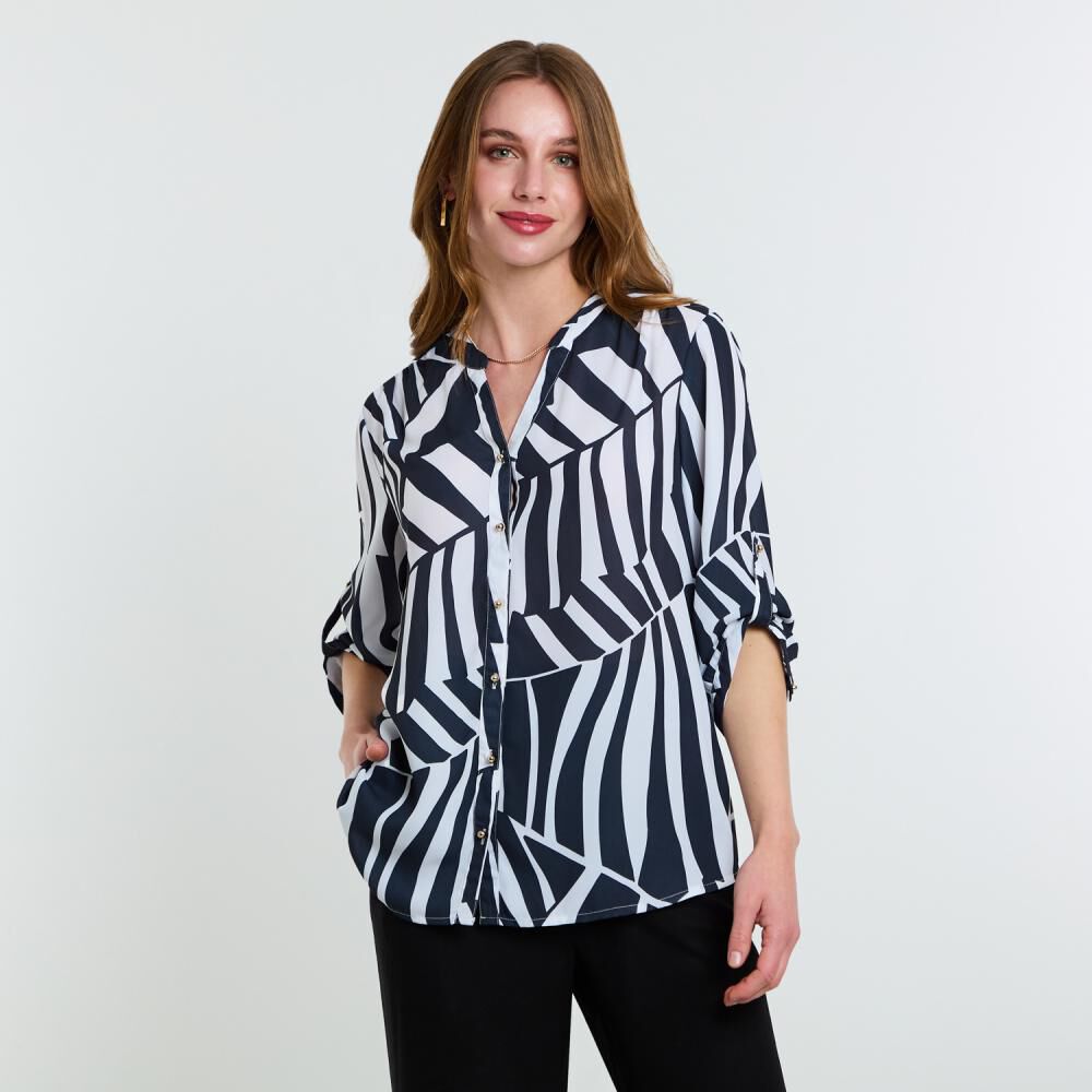 Blusa Full Print Manga 3/4 Roll Up Cuello Mao Mujer Lesage image number 0.0