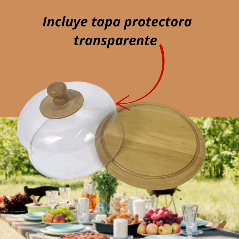 Bandeja De Bamb&uacute; Con Tapa Cubre Alimentos Eco Redondo 31x31cm image number 2.0