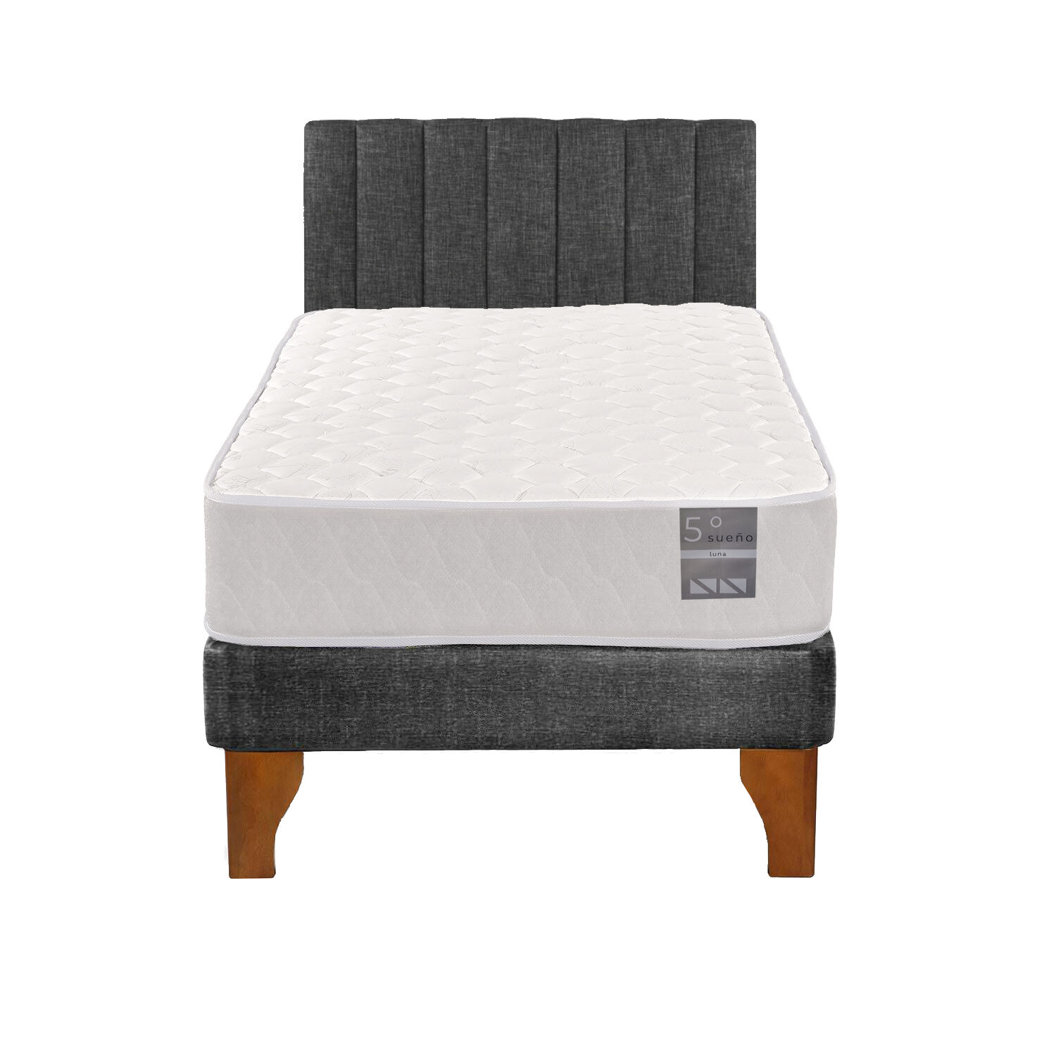 Cama Europea 1 Plaza Luna + Respaldo Tubular Madera Gris image number 0.0