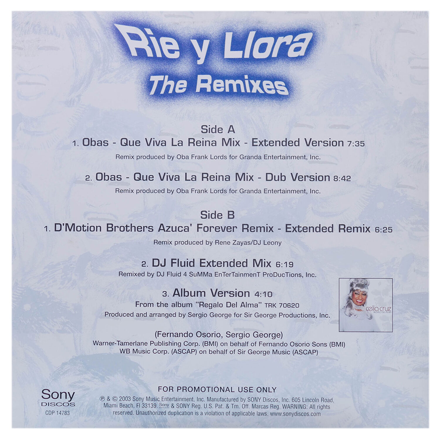 Celia Cruz - Rie Y Llora - The Remixes | 12" Maxi Single Usado image number 1.0
