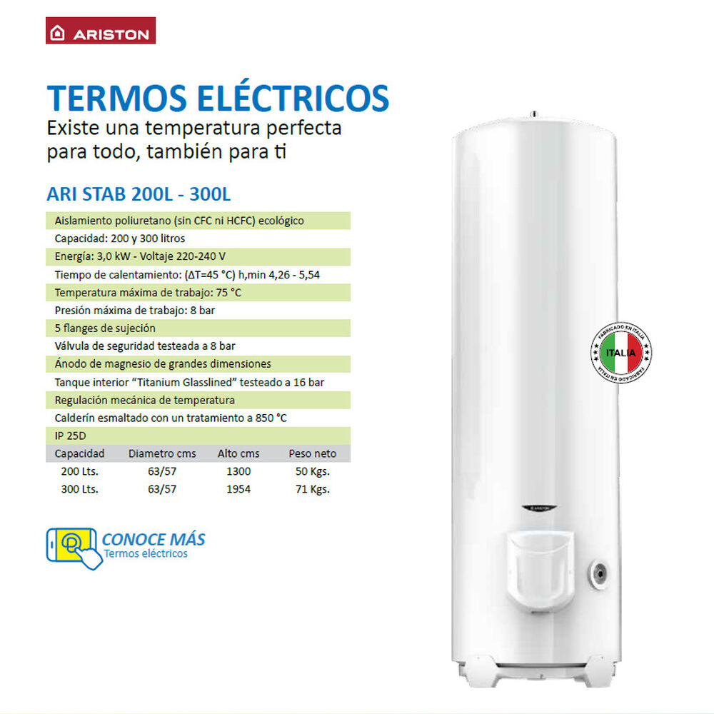 Termo Eléctrico Ari Stab 200 Litros 3000w Piso - Vertical Ariston image number 6.0