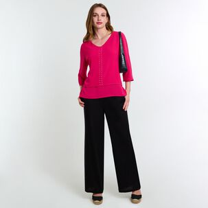 Blusa Lisa Manga 3/4 Cuello V Mujer Lesage