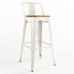 Piso De Bar Tolix Con Asiento De Madera - Blanco