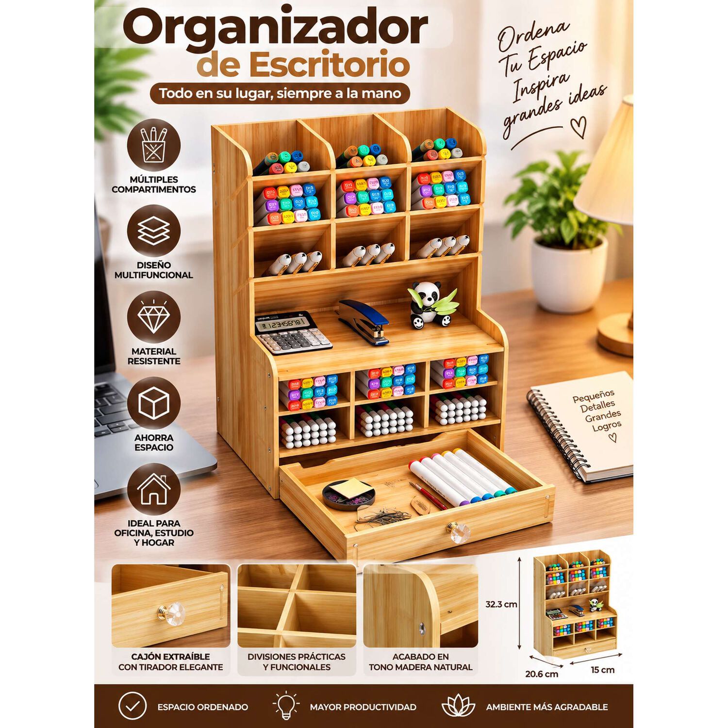 Organizador Escritorio Con Caj&oacute;n Y Compartimentos Oficina image number 7.0