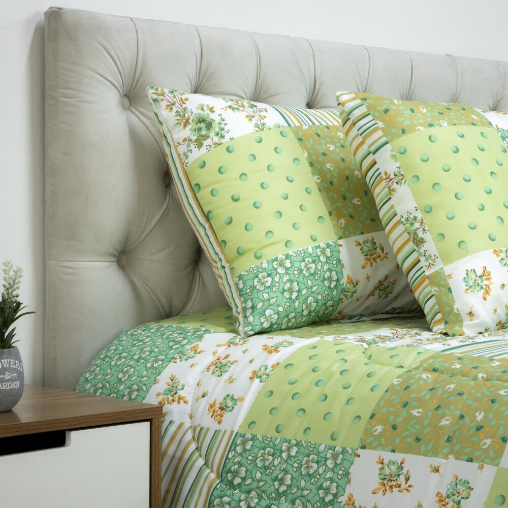 Set Plumón +  2 Almohadas Casaideal Flor Verde / 2 Plazas image number 1.0