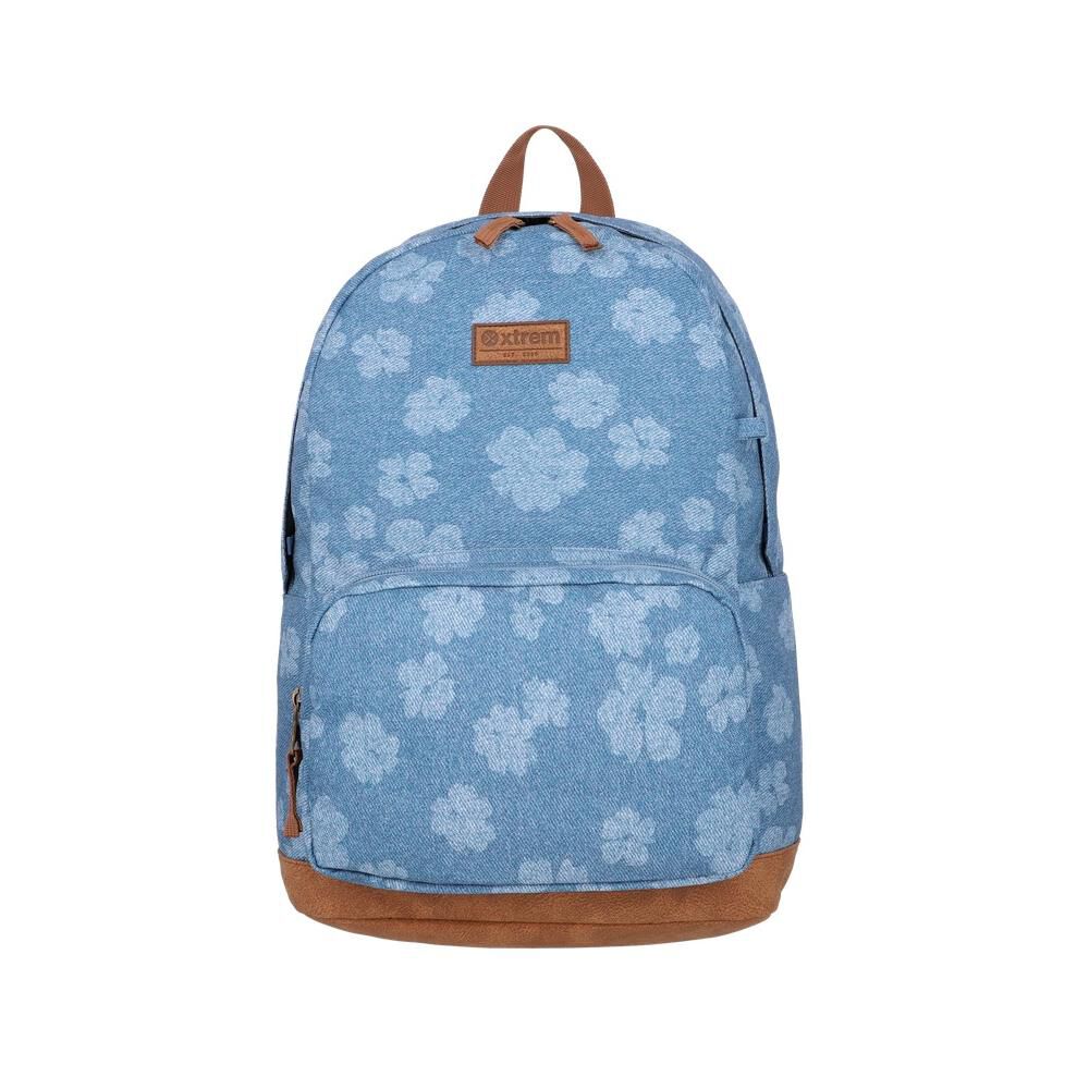 Mochila Notebook Xtrem Pop 6xt Denim Flores Azul 15" image number 0.0