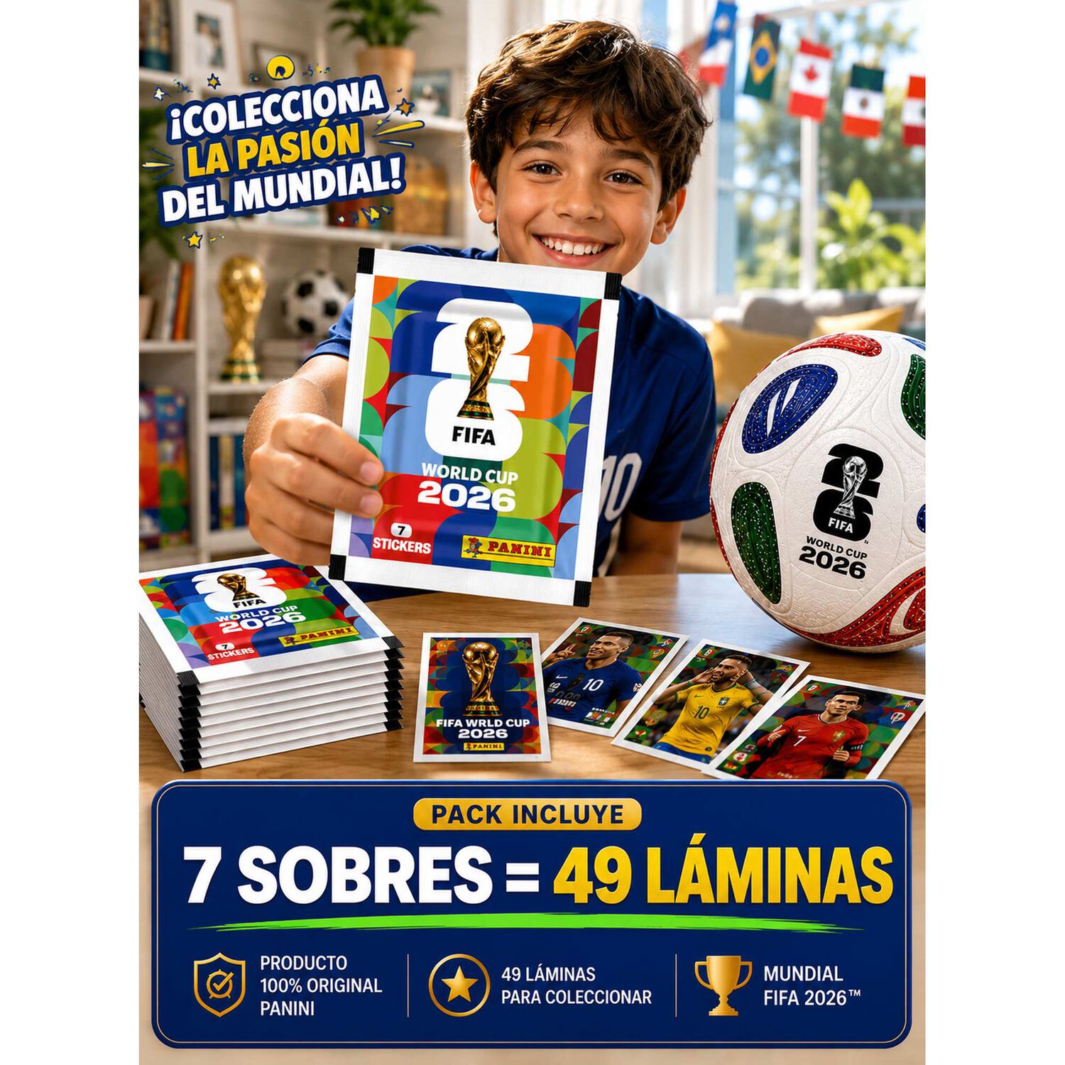 Pack 7 Sobres Panini Mundial 2026 49 L&aacute;minas Originales image number 4.0