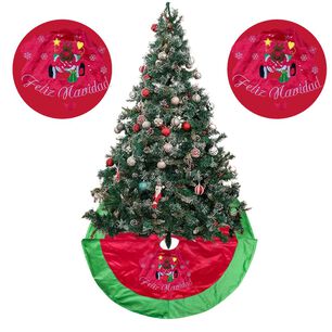Fald&oacute;n Pie De &Aacute;rbol Navidad 90 Cm Di&aacute;metro Estampado Rojo Y Verde
