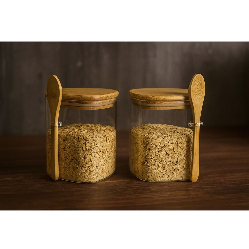 Set 2 Frascos Contenedores 700ml 12cm Cuadrado Cuchara Bambú image number 2.0