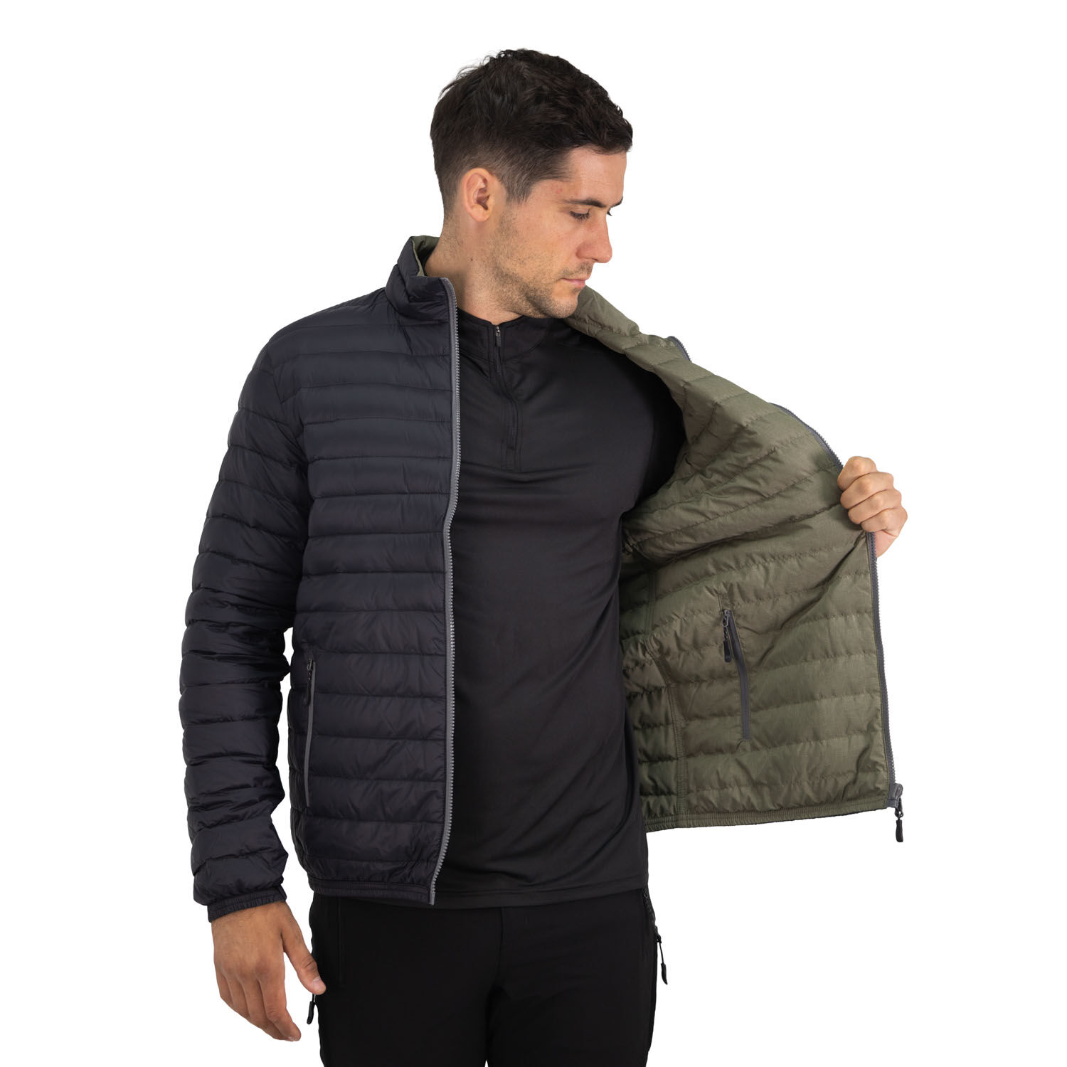 Parka Pluma Hw Goose Reversible Negro/verde Oliva image number 2.0