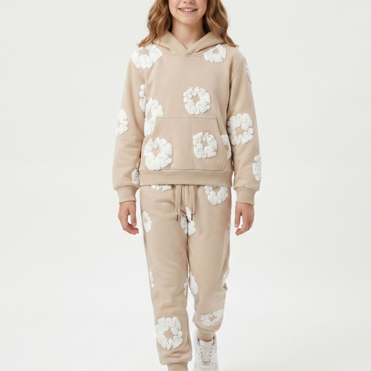 Conjunto Buzo Ni&ntilde;a Poleron Canguro Y Jogger Flores 3d image number 0.0