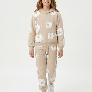 Conjunto Buzo Ni&ntilde;a Poleron Canguro Y Jogger Flores 3d