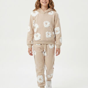 Conjunto Buzo Ni&ntilde;a Poleron Canguro Y Jogger Flores 3d