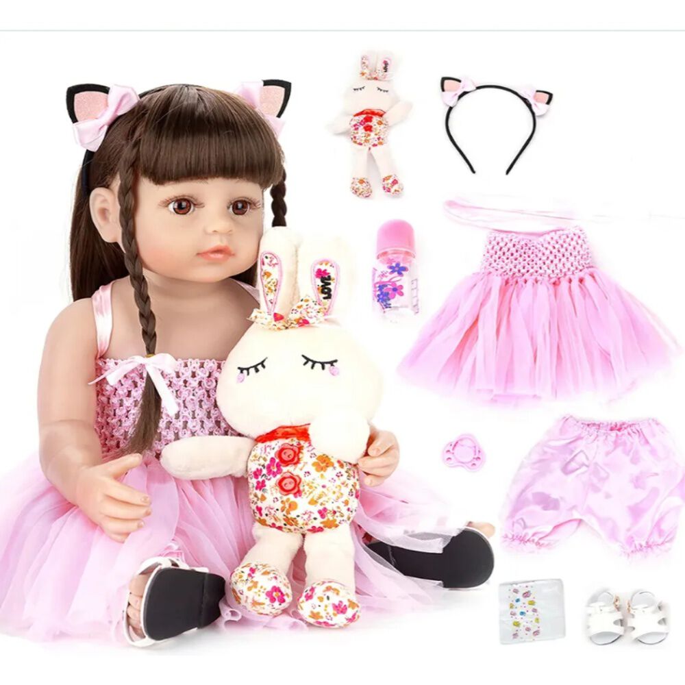 Mu&ntilde;eca Reborn Realista 55cm De Silicona Con Accesorios image number 1.0