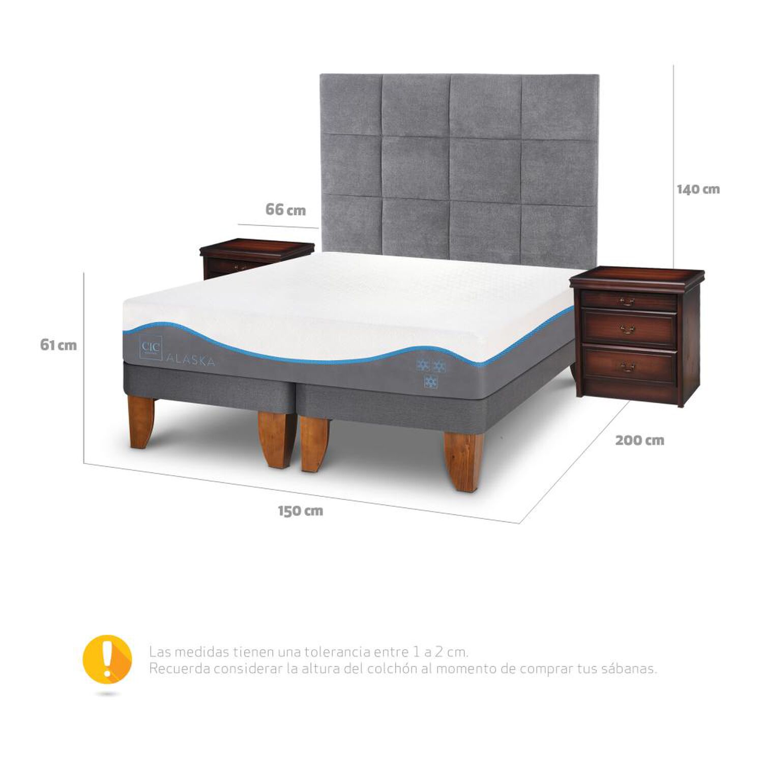 Cama Europea Cic Alaska / 2 Plazas / Base Dividida + Set De Maderas image number 2.0