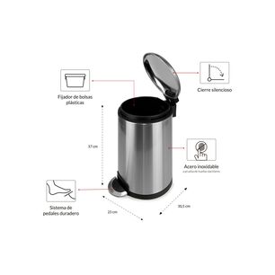 Basurero Acero Inoxidable Con Pedal 8 Litros Cierre Suave Nautica