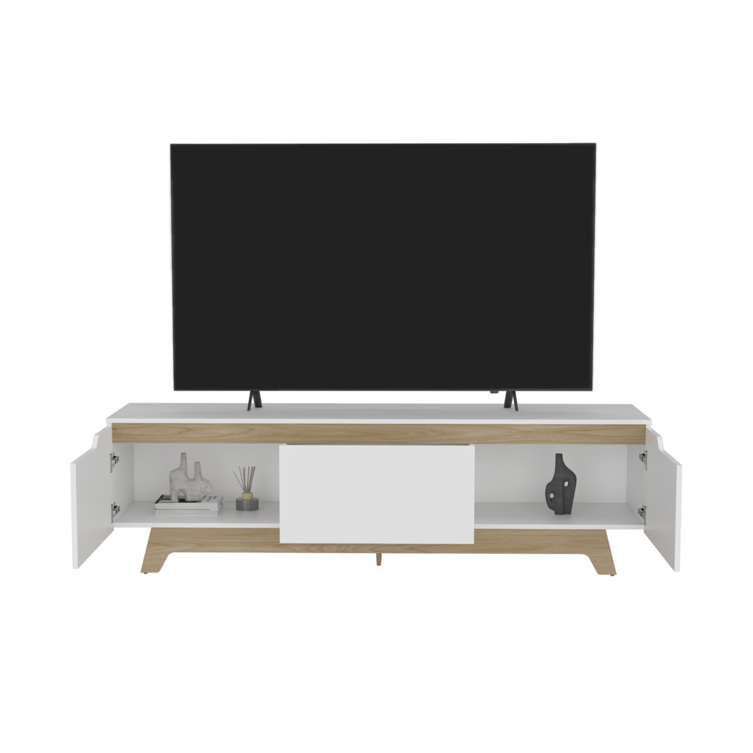Rack Tv 80" 2 Puertas 1 Cajon Blanco Y Cafe Claro image number 2.0