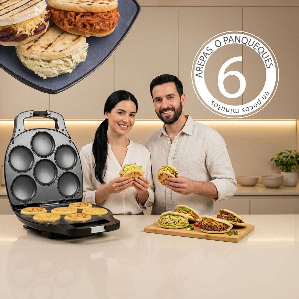 M&aacute;quina De Arepas Y Panqueques Antiadherente - Gourmet Press 6 En 1 image number 4.0