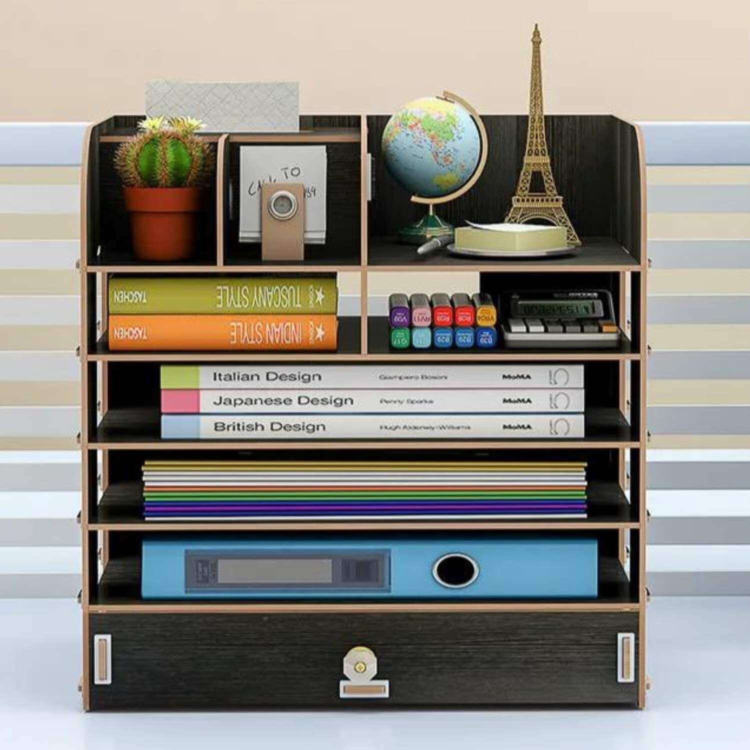 Organizador De Escritorio Multiuso De Madera Negro image number 2.0