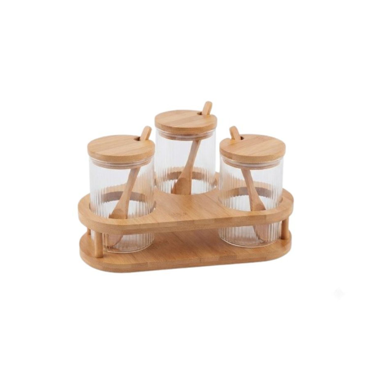 Organizador Cocina 3 Frascos Condimenteros Vidrio Bamb&uacute; Cucharas image number 0.0