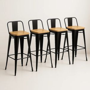 Pack De 4 Taburetes Tolix Con Asiento De Madera Clara - Negros