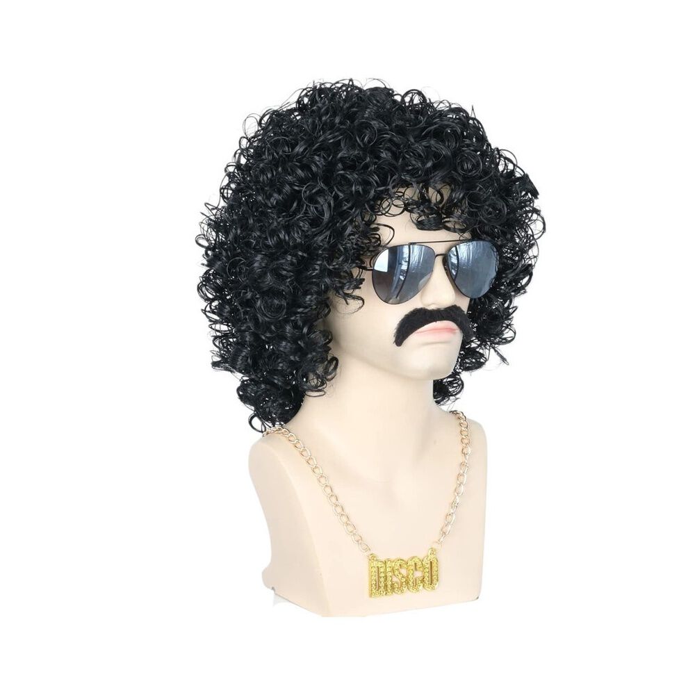 Set Disfraz Afro Retro Hombre A&ntilde;os 80 Onda Disco Pelo image number 2.0