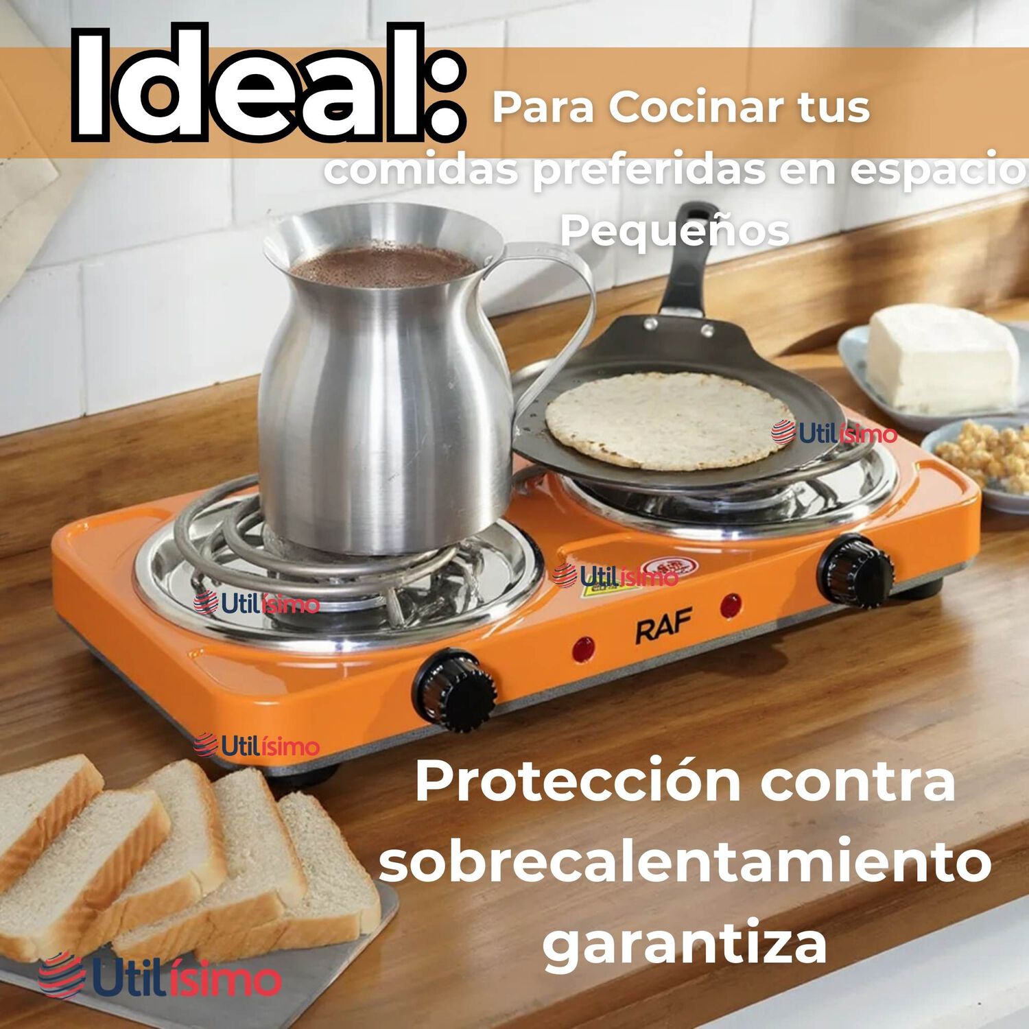 Cocina El&eacute;ctrica 2 Platos 2000w Cocinilla Port&aacute;til Naranja image number 3.0