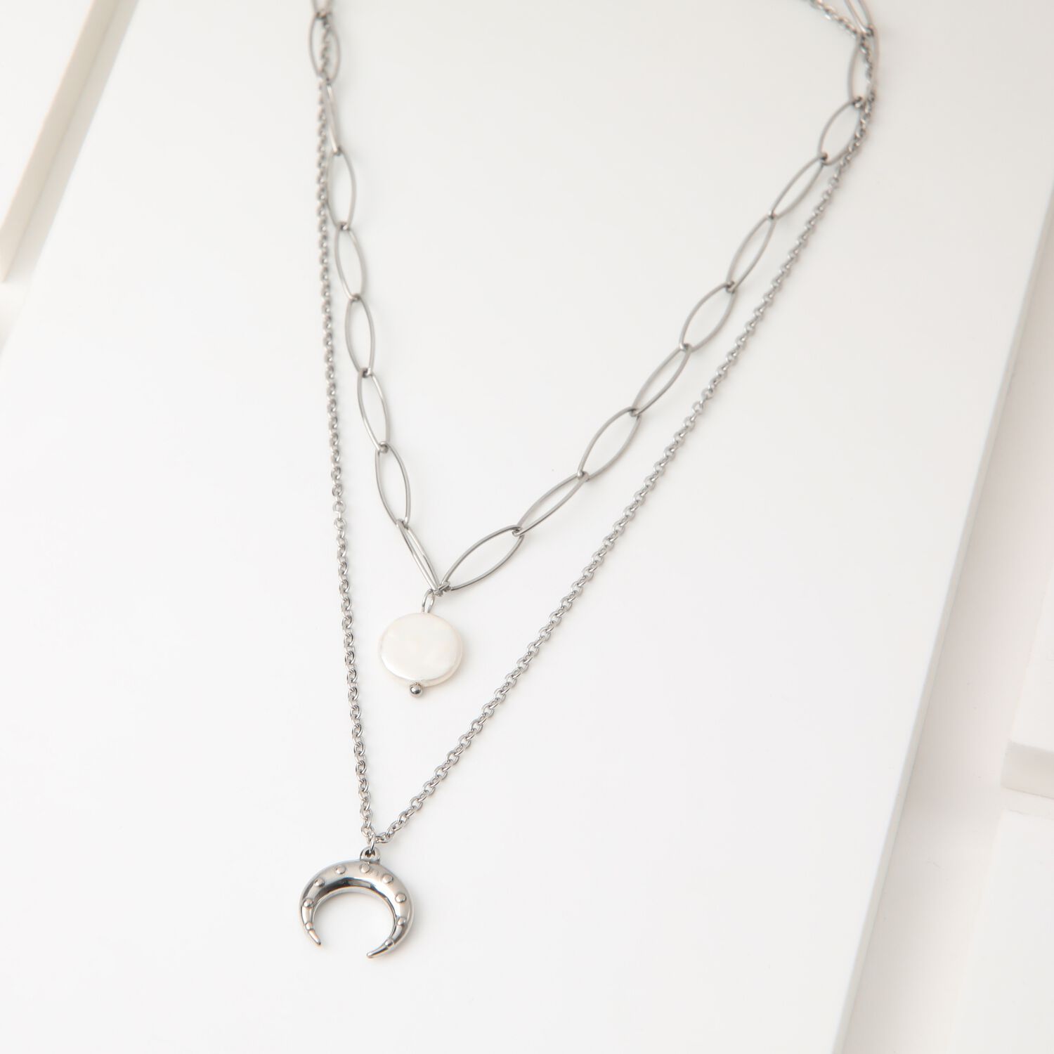 Collar Doble 19v69 Italia Plateado Mujer Stne207 image number 1.0
