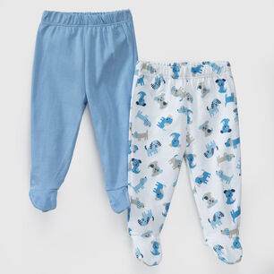 Pack Pantalones Blanco Celeste Perritos Algod&oacute;n Peruano
