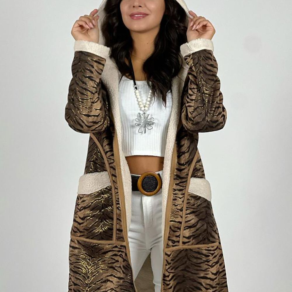 Chaqueta Gamuza Con Chiporro Print Cebra image number 5.0